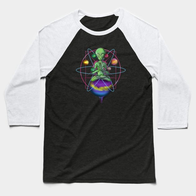 Spiritual Buddha mindfulness meditation Alien Baseball T-Shirt by Trendy Black Sheep